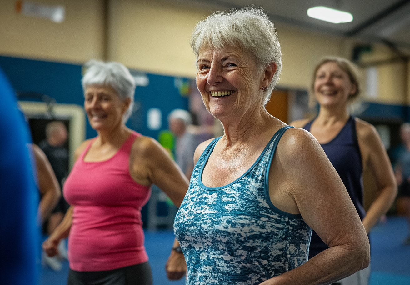 Активні люди старшого віку тренуються з використанням сучасних технологій